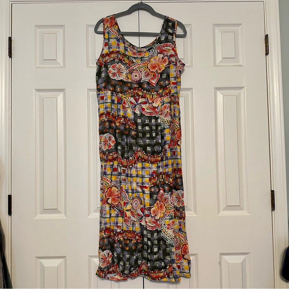 Vintage 90s Jams World cotton midi babydoll dress floral plaid pockets M